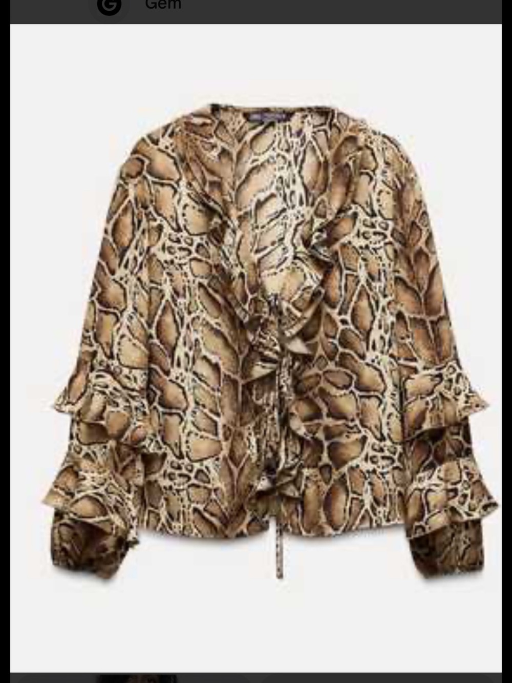 New! Zara medium Brown Animal-Print Ruffle V-Neck Blouse .